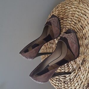BALDAN Womens Italian Mauve Suede/Pony Hair/Animal Print Platform Heels EU37/6.5